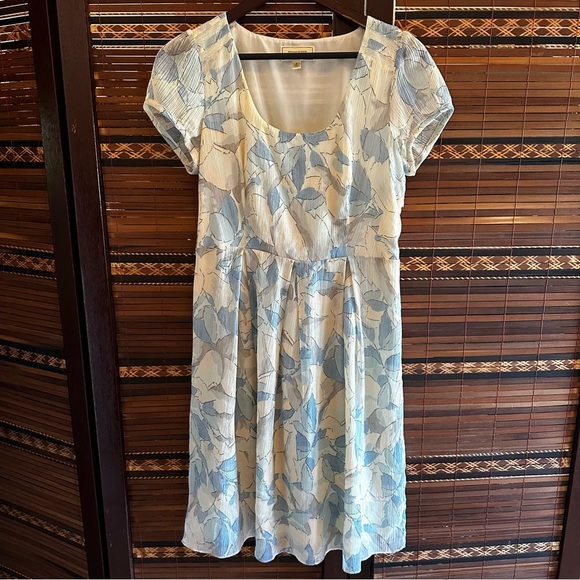 Anthropologie Moulinette Soeurs Pale Blue Ethereal Silk Cotton Leaf Print Dress - Picture 1 of 7